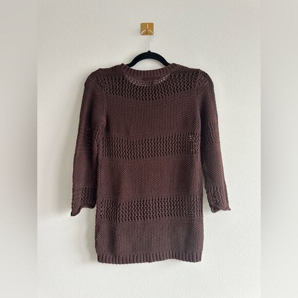 Tommy Bahama Open-Knit Brown Sweater Top – Boho Beachy Chic, XS - Picture 3 of 4